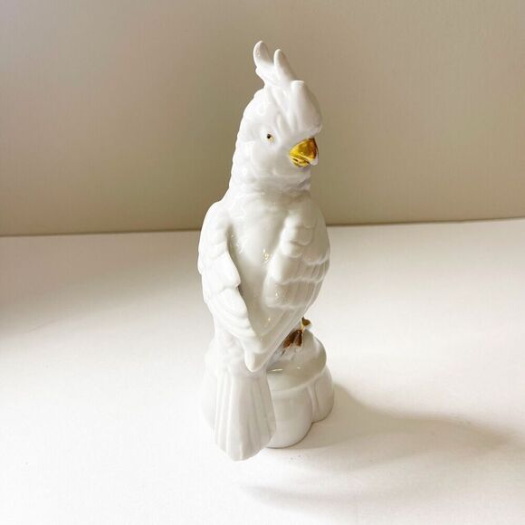 Vintage German Porcelain Cockatoo Thuringia White Ceramic Painted Gold - Picture 13 of 16